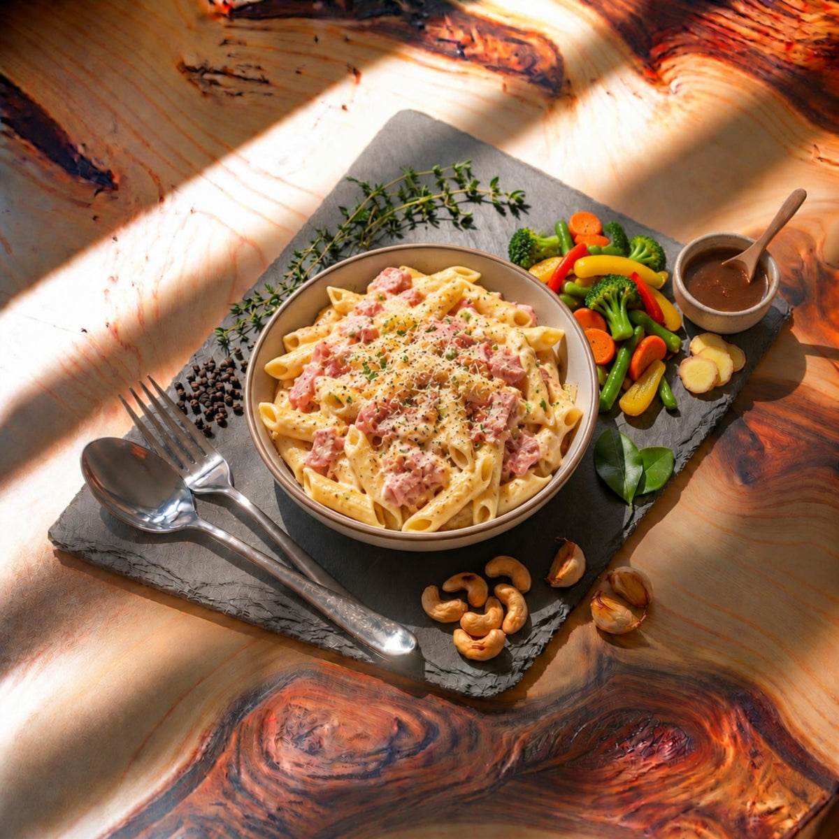 PENNE CARBONARA AU JAMBON 