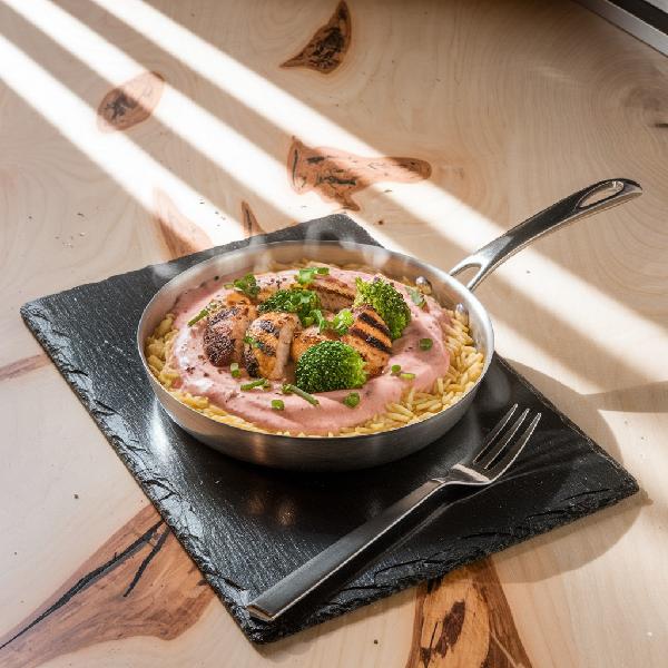 Brochette de poulet déconstruite, riz et légumes 400 g