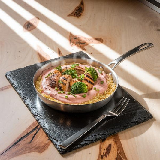 Brochette de poulet déconstruite, riz et légumes 400 g