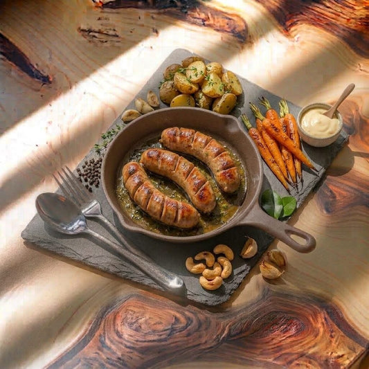 SAUCISSE TOULOUSE POMME DE TERRE ET CAROTTE ROTIES 