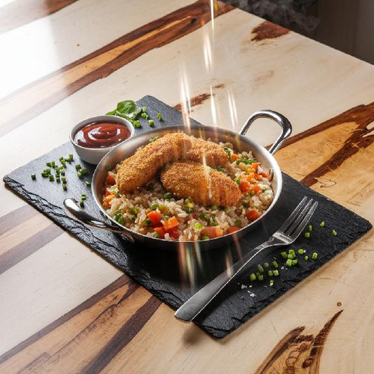 Poulet pané et sauce bbq, riz et légumes 450 g