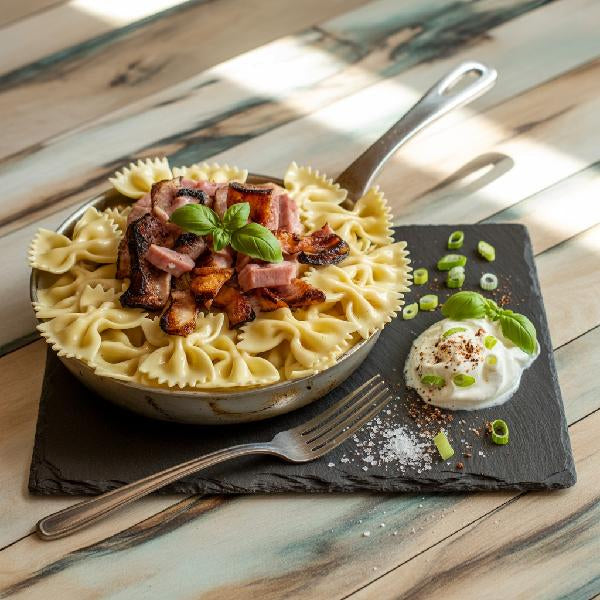 2 PLATS - Farfalles au jambon,  sauce crème pesto PROMO 800 g