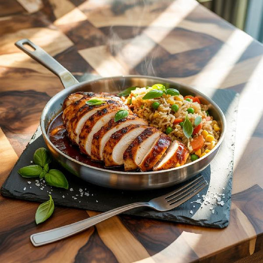 Poitrines de volaille BBQ, riz aux légumes 400 g