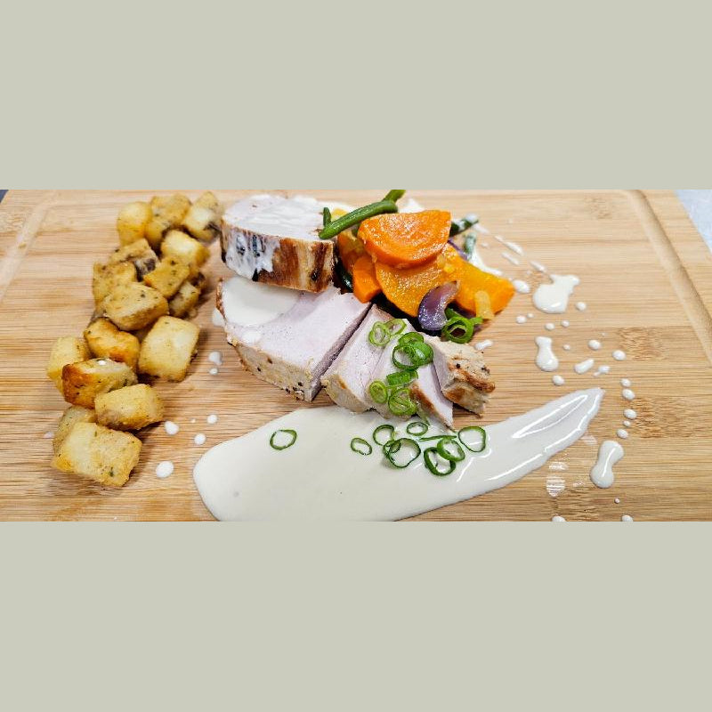 Médaillon de porc poire érable, patates roties et légumes 500 g